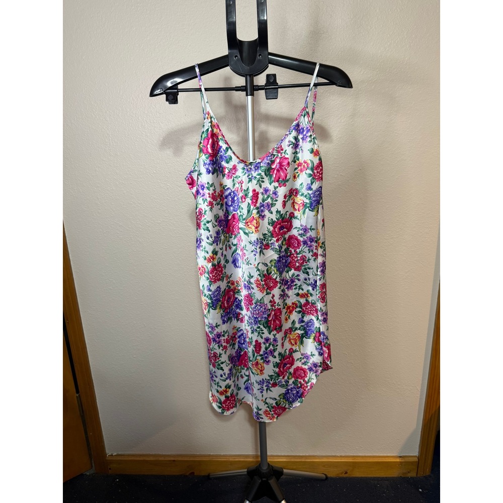 Honors Intimates Floral Satin Chemise Nightgown White Pink Purple Large NWT 5053